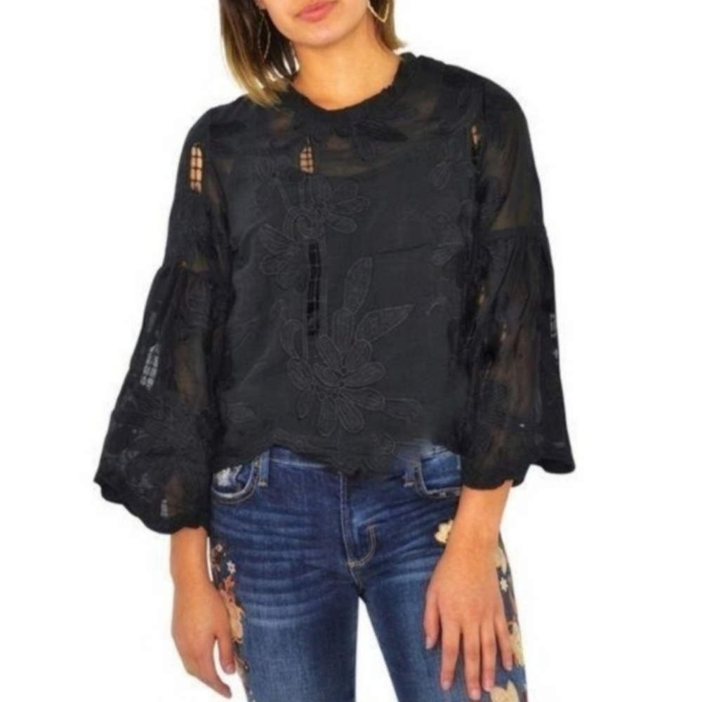 Bishop+Young Black Floral Palermo Bell Sleeve Top